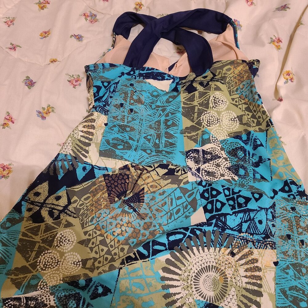 Swimsuit with a skirt in Turquoise and Navy Sz 14 One Piece